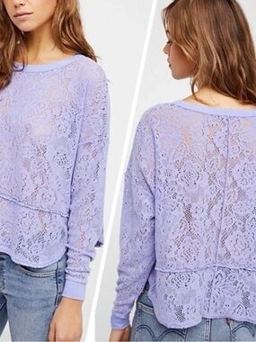 Free People Glacier Not Cold Sheer Lilac Lavender Lace Top Large